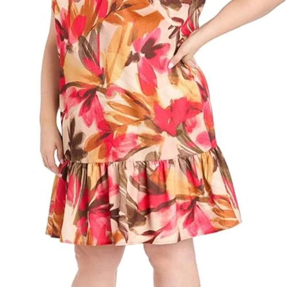 🆕 NWT R&M Richards Plus Size Coral Floral Dress 🌸 Ruffle Sleeve Church Wedding